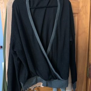 Black Waffle Knit Crossover Sweater